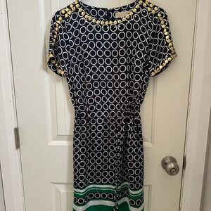 Michael Kors Blue and White Sheath Dress with Dolman Sleeves